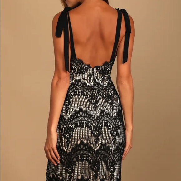 Just My Love Black Lace Tie-Strap Midi Dress - Picture 2 of 5